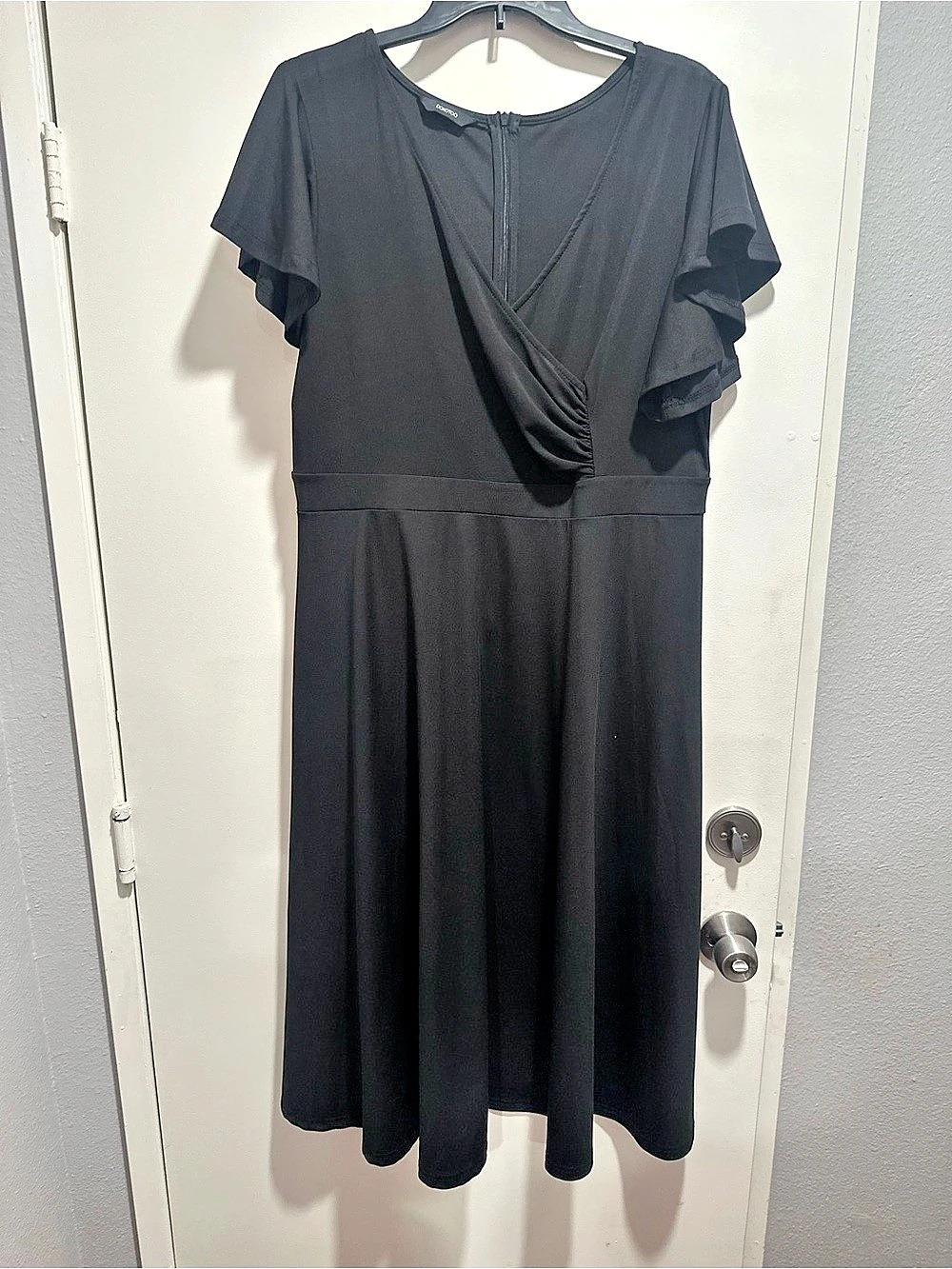 Dokotoo Women's Casual V-Neck Ruffle Sleeve Midi Dress Black 2XL